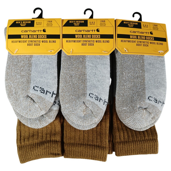 Carhartt Socks 3-PACK Mens Medium (6-8.5) Brown Wool Boot Womens (7-9.5) NWT - Picture 1 of 3